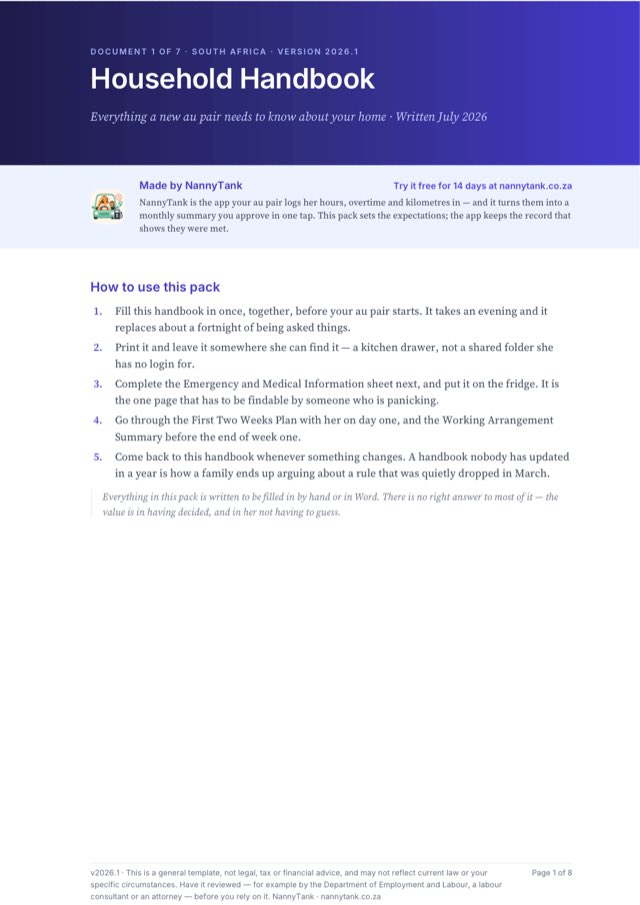 First page of Household Handbook