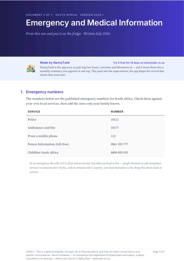 First page of Emergency and Medical Information