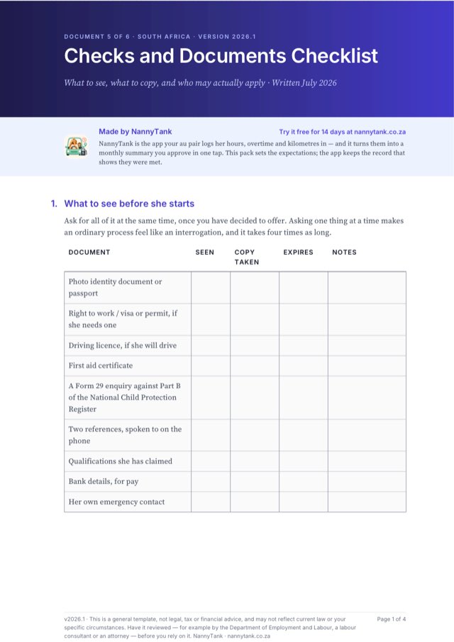First page of Checks and Documents Checklist