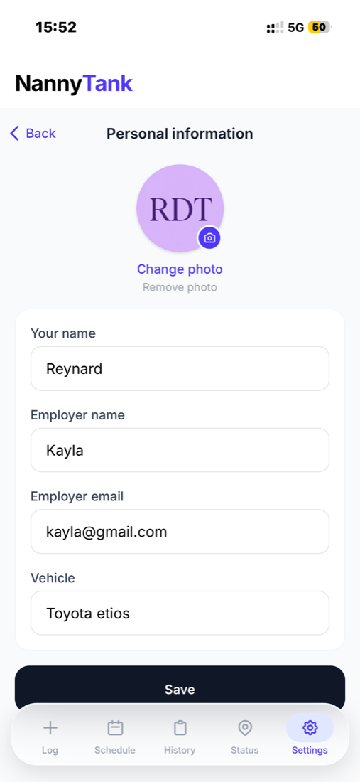 NannyTank personal information