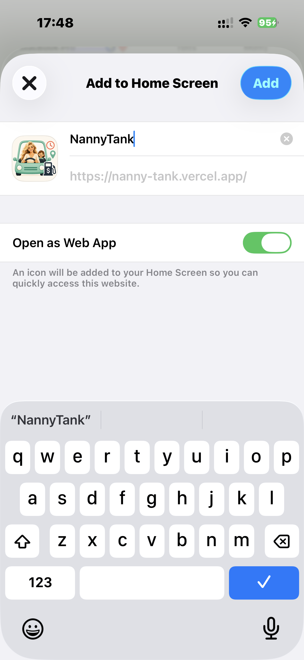 Add to Home Screen dialog